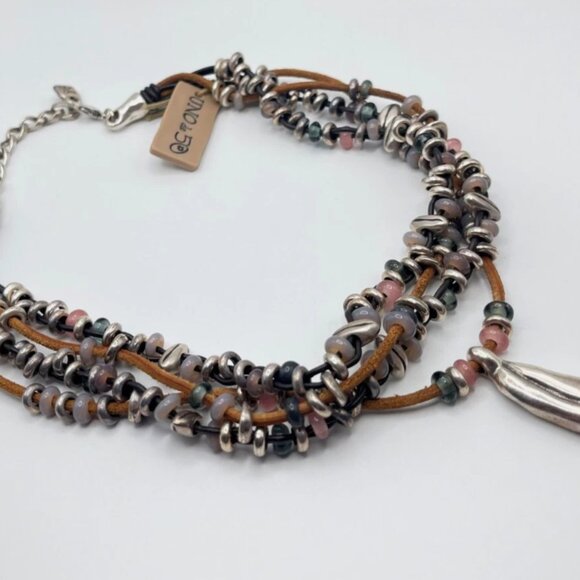 $310 Uno de 50 Multi Strand leather Silver plated Beaded Necklace Choker BOHO - Picture 12 of 14